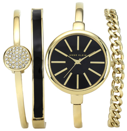 סט שעון וצמידים נלווים לאישה של מותג האופנה הידוע מניו יורק ANNE KLEIN (אן קליין) מדגם AK/1470 .
