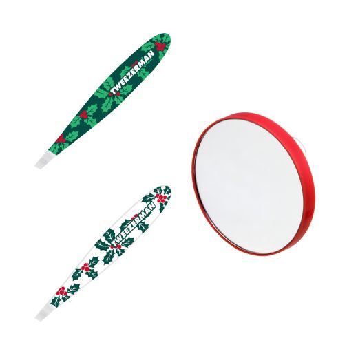 tweezerman festive holly mini tweezer and mirror feeluniqueפינצטה ומראה tweezerman festive holly mini tweezer and mirror feeluniqueפינצטה ומראה
