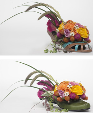 זר פרחים בנעל. צילום: יוסי כהן.