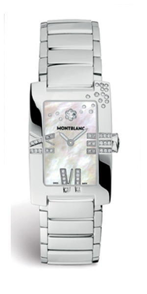 שעון מונט בלאן בשילוב יהלומים על רקע לבן